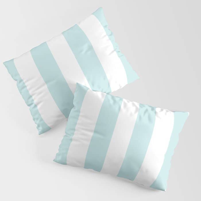 Duck Egg Pale Aqua Blue And White Wide Vertical Cabana Tent Stripe Pillow Sham