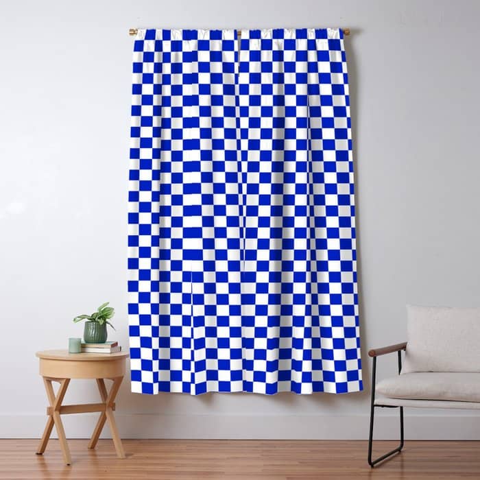 Small Cobalt Blue And White Checkerboard Pattern Window Curtain