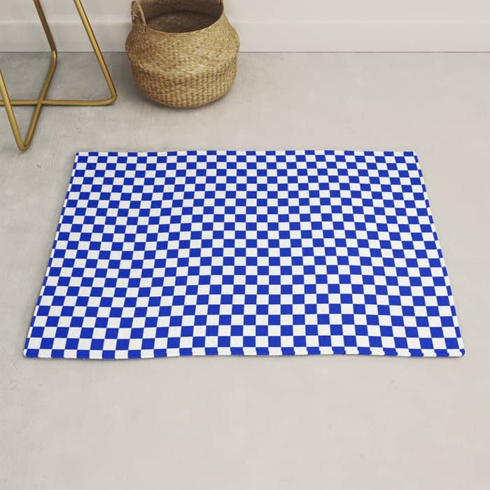 Small Cobalt Blue And White Checkerboard Pattern Rug