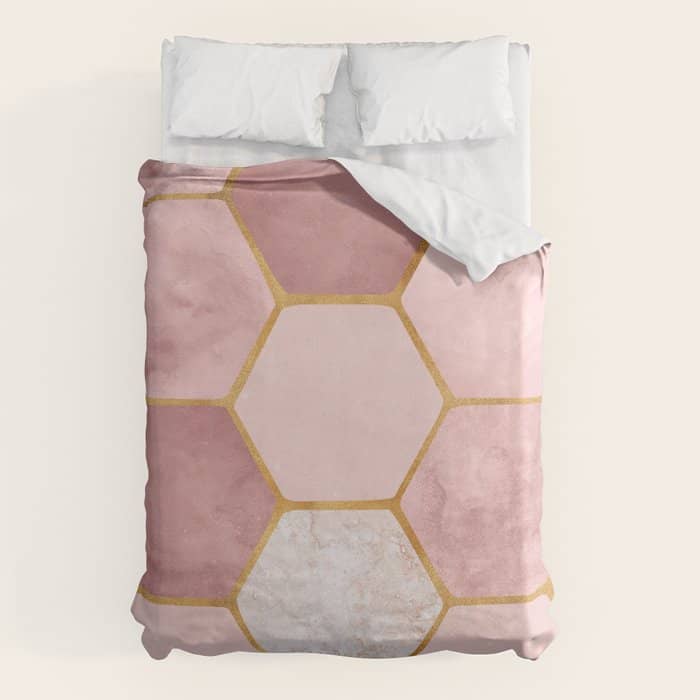 Pink And Gold Hexagon Quartz Duvet Cover
