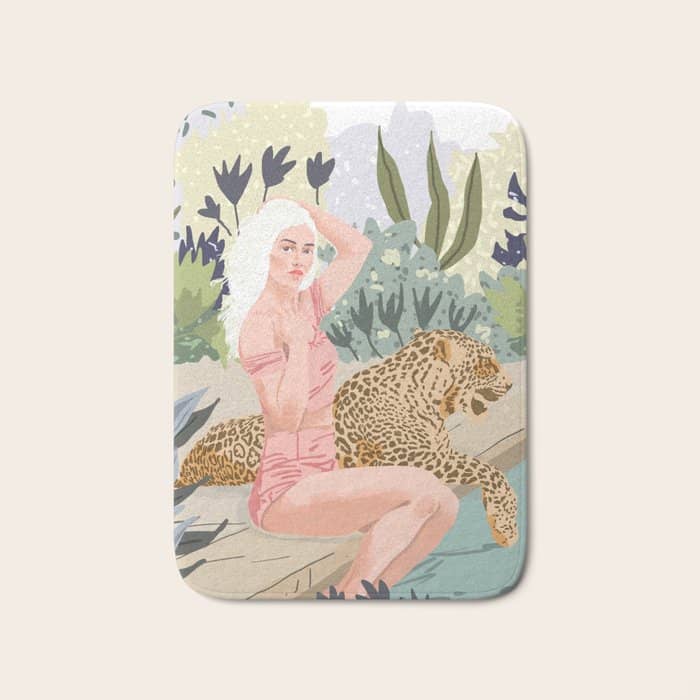 How To Train Your Leopard, Wild Cat Bohemian Woman Painting, Swimming Pool Bikini Summer Swim Animal Bath Mat