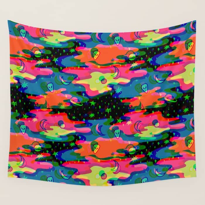 Psychedelic 3d Alien Print Wall Tapestry