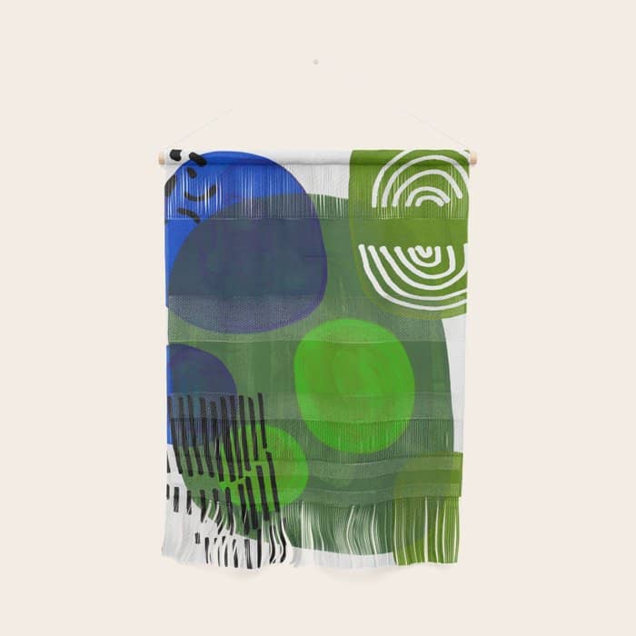 Modern Mid Century Fun Colorful Abstract Minimalist Painting Shapes & Patterns Swamp Monster Greens Wall Hanging