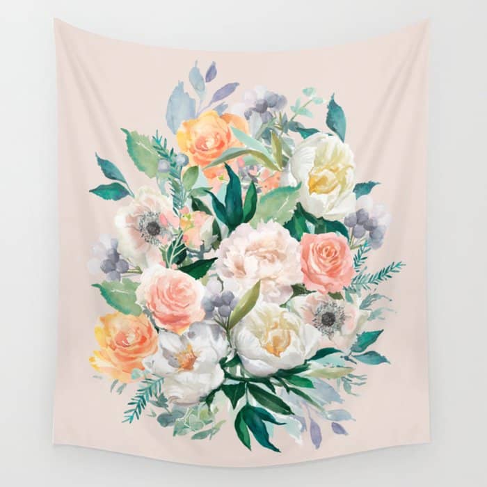 Pastel Flower Bouquet With Roses Wall Tapestry