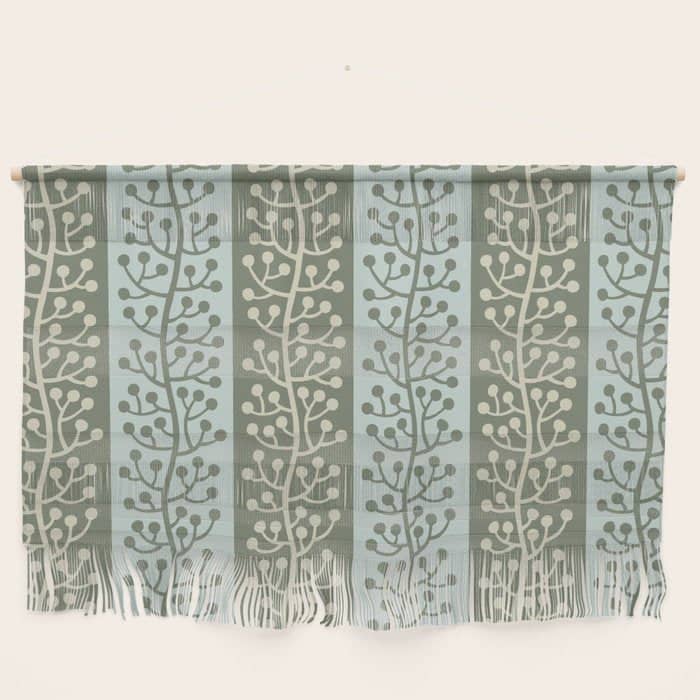 Mid Century Modern Berry Vine Sage And Mint Green Wall Hanging