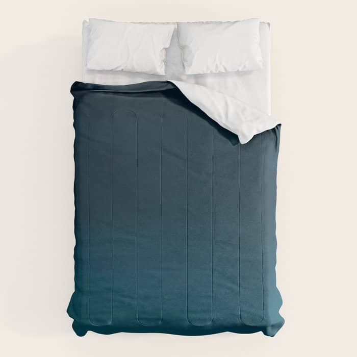 Navy Blue Teal Hand Painted Watercolor Paint Ombre Comforter