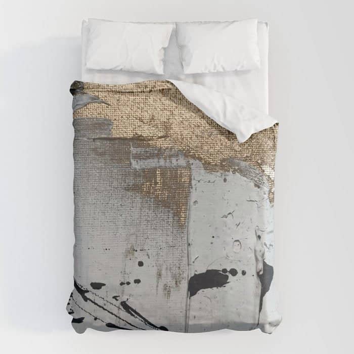 Still: An Abstract Mixed Media Piece In Black, White, And Gold By Alyssa Hamilton Art Duvet Cover