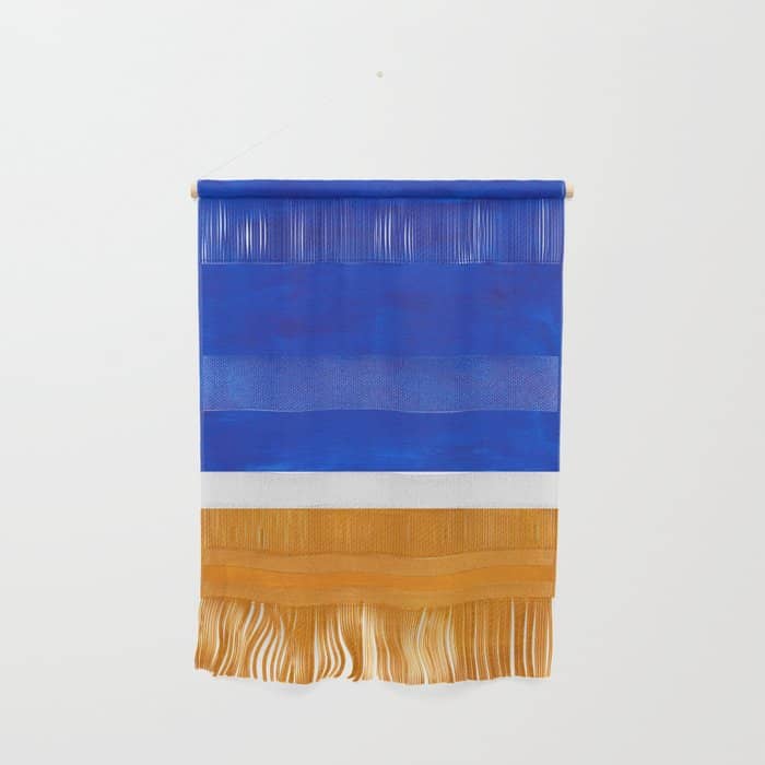 Phthalo Blue Yellow Ochre Mid Century Modern Abstract Minimalist Rothko Color Field Squares Wall Hanging