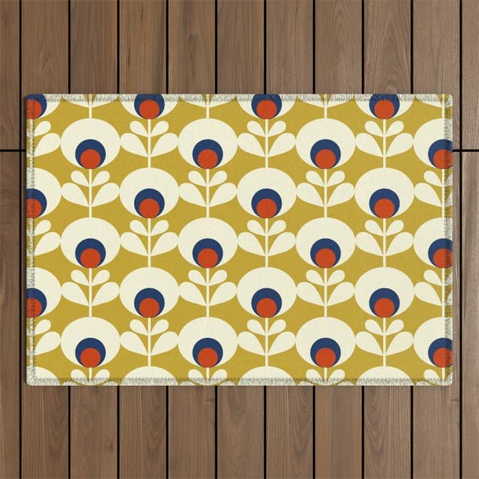 Flowers Geometry Mustard - Retro Pattern No3 Outdoor Rug