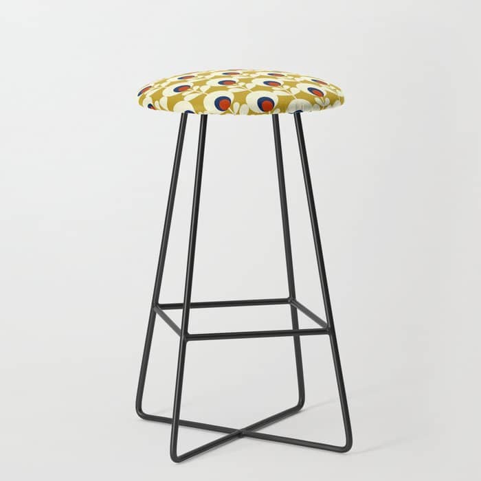 Flowers Geometry Mustard - Retro Pattern No3 Stool