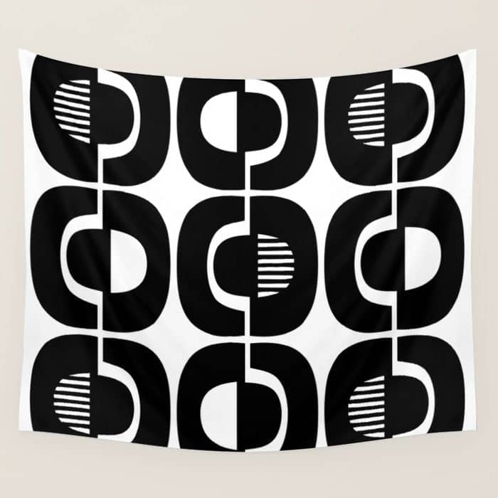 Mid Century Modern Geometric 921 Black And White Wall Tapestry