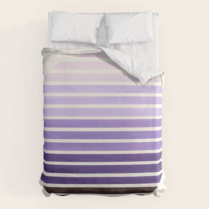 Purple Mid Century Modern Minimalist Scandinavian Colorful Stripes Geometric Pattern Round Circle Fr Duvet Cover