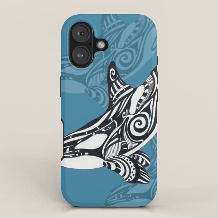 Orca Whale Tribal Ink Blue Black Indigo Art Iphone Case