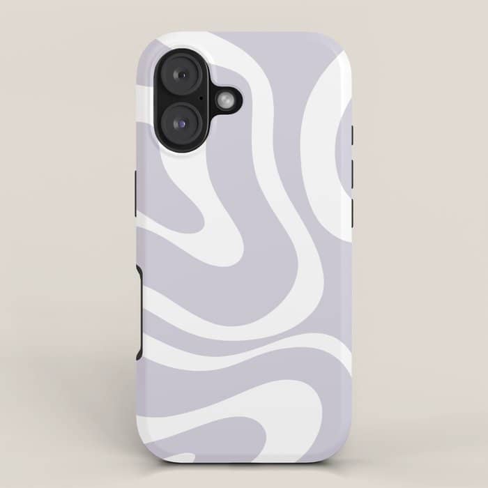 Retro Modern Liquid Swirl Abstract Pattern In Pale Lilac Purple And White Iphone Case