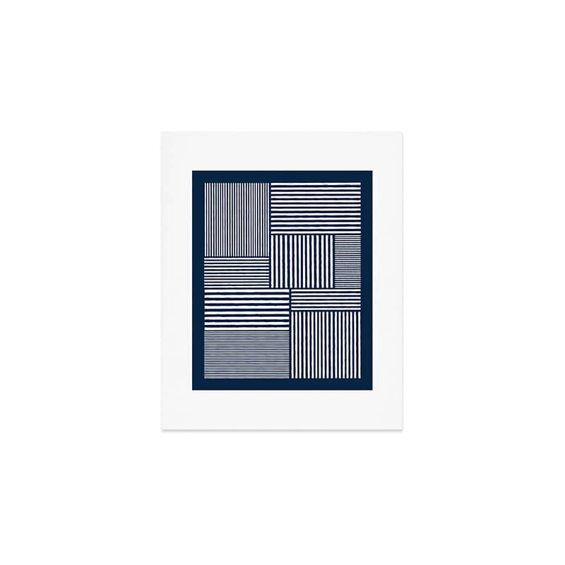 White Lines Navy Minimalist Stylish Design Art Print