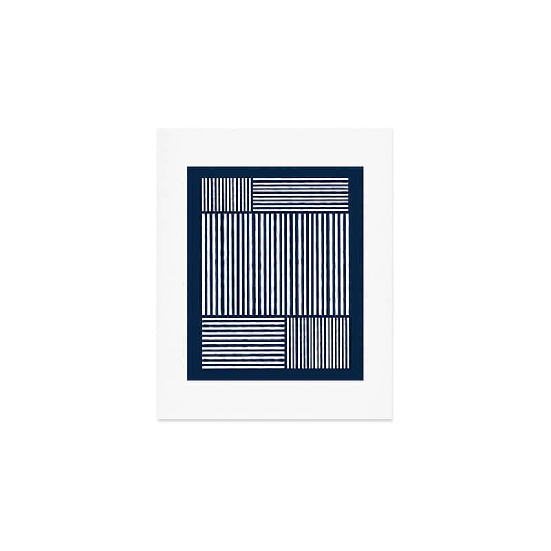 Navy White Lines Minimal Abstract Design Art Print