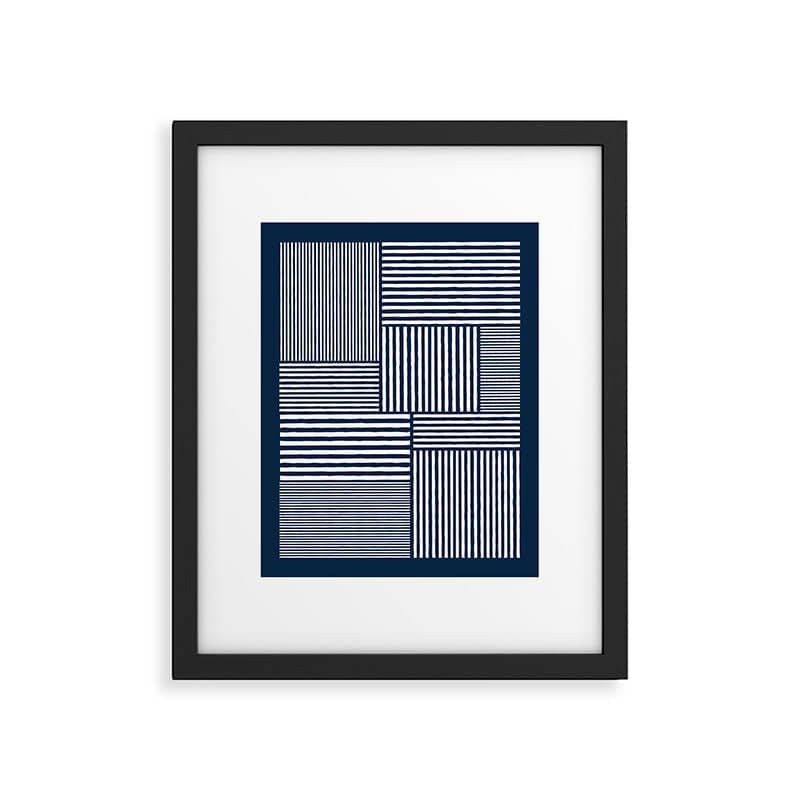 White Lines Navy Minimalist Stylish Design Framed Art Print