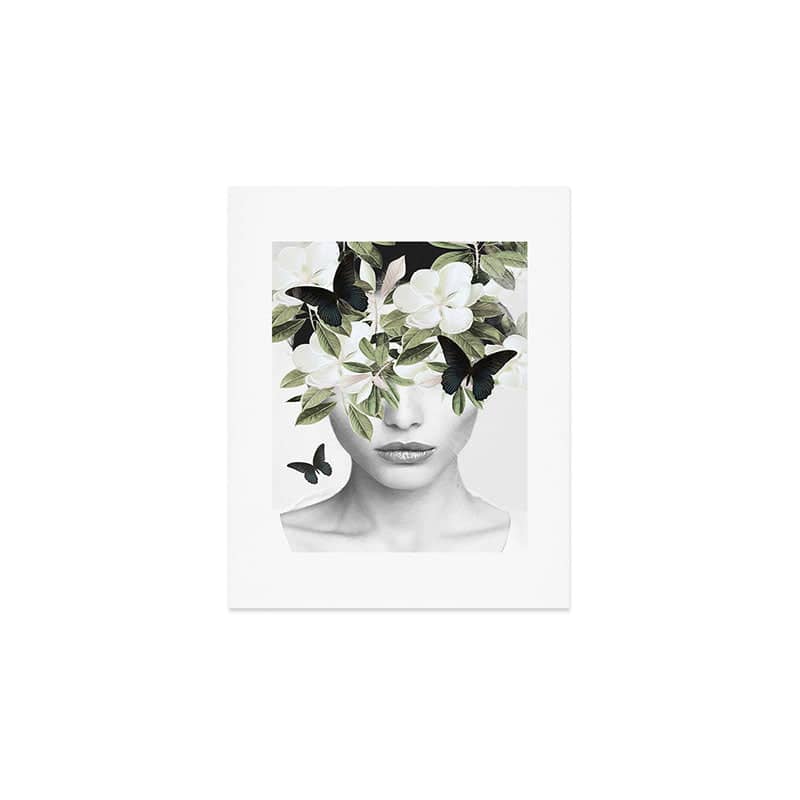 Woman With Flowers And Butterflies 3 Art Print