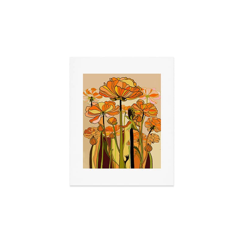 70s, Orange California Poppies, Mid Century, 70s Retro, Flowers Art Print