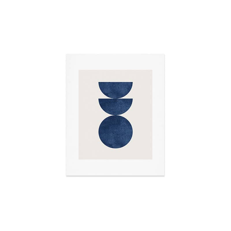 Woodblock Navy Blue Mid Century Modern Art Print