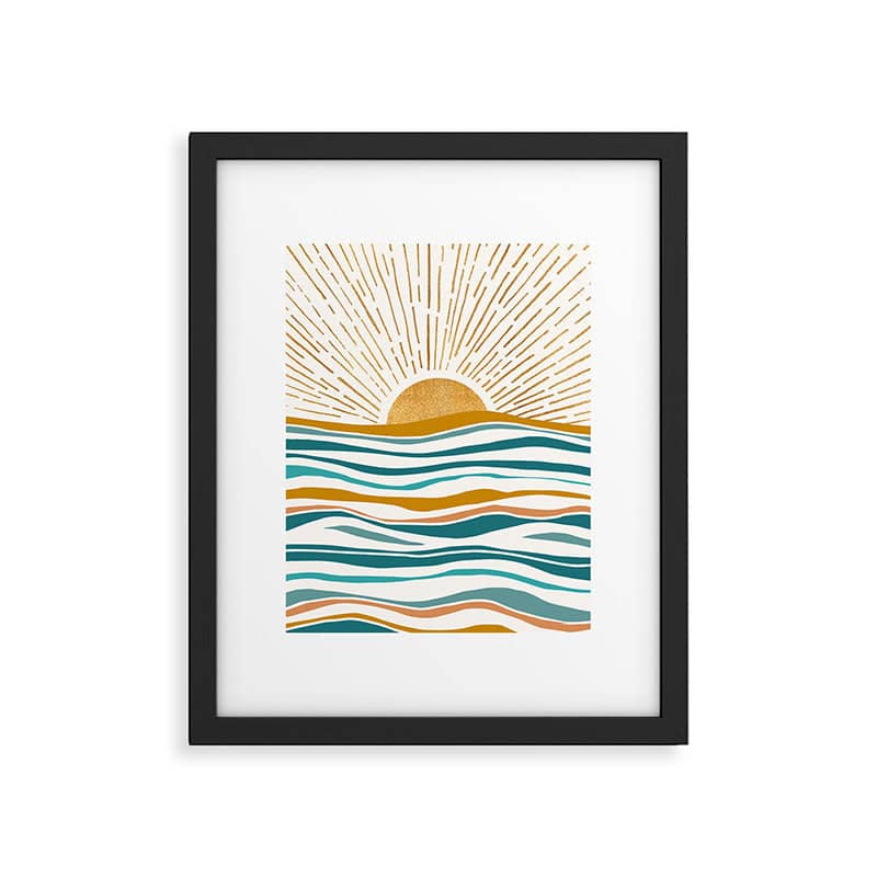 The Sun And The Sea - Gold And Teal Framed Art Print