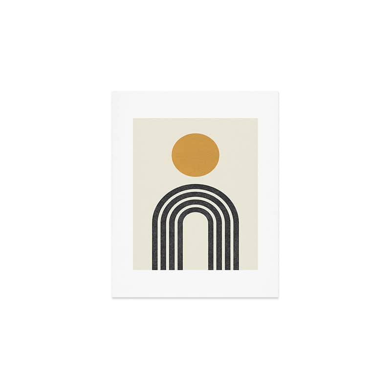 Mid Century Modern Gold Sun And Black Rainbow Art Print