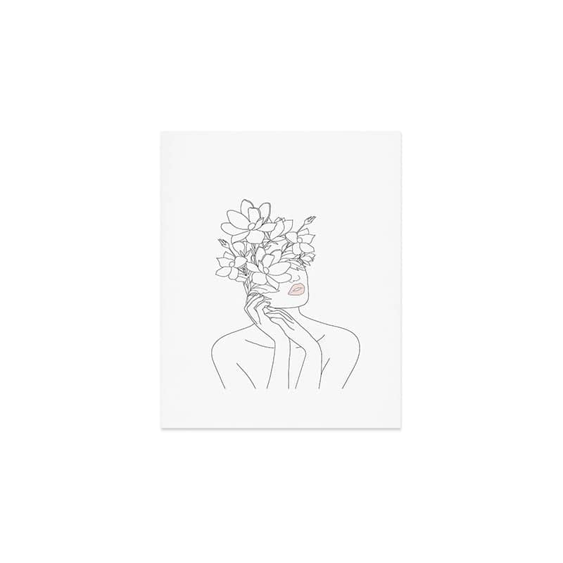 Minimal Line Art Woman With Magnolia Art Print