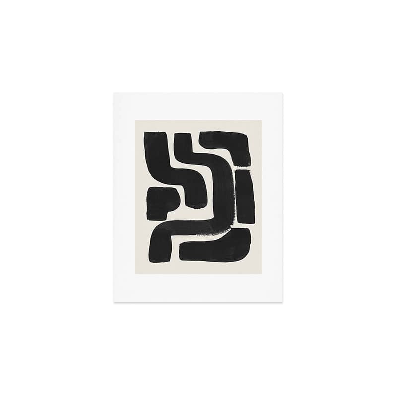 Black Ink Paint Brush Strokes Abstract Organic Pattern Mid Century Style Art Print