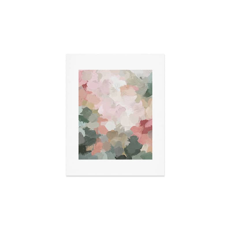 Time To Bloom - Forest Green Fuchsia Blush Pink Abstract Flower Spring Painting Art Art Print