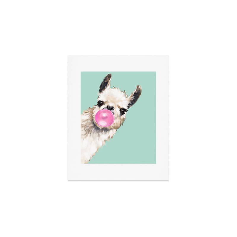 Bubble Gum Sneaky Llama In Green Art Print
