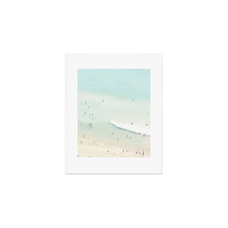 Aerial Beach - People - Pastel Ocean - Aerial Mint Green Sea - Crashing Waves - Travel Photography Art Print