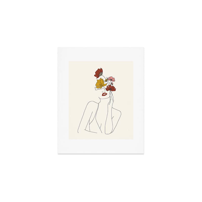 Colorful Thoughts Minimal Line Art Woman With Flowers Art Print