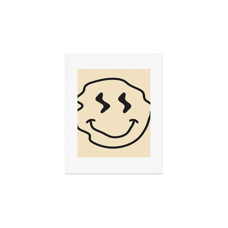 Wonky Smiley Face - Black And Cream Art Print