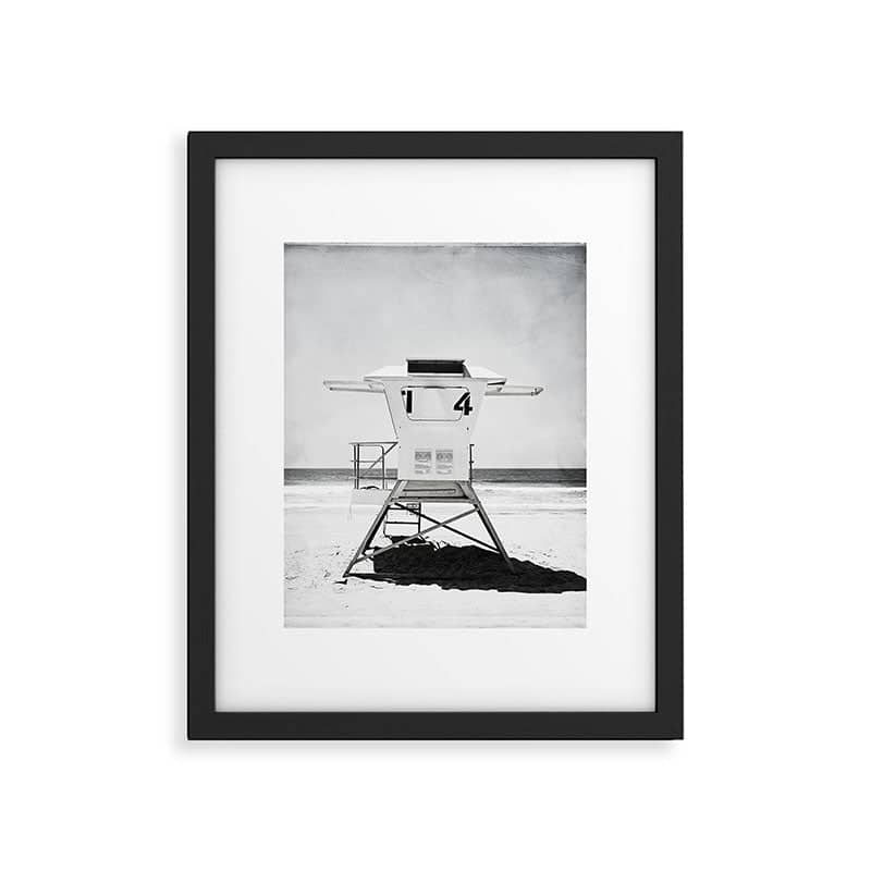 Black And White Beach Photography, Grey Lifeguard Stand, Gray Coastal Nautical Art Framed Art Print