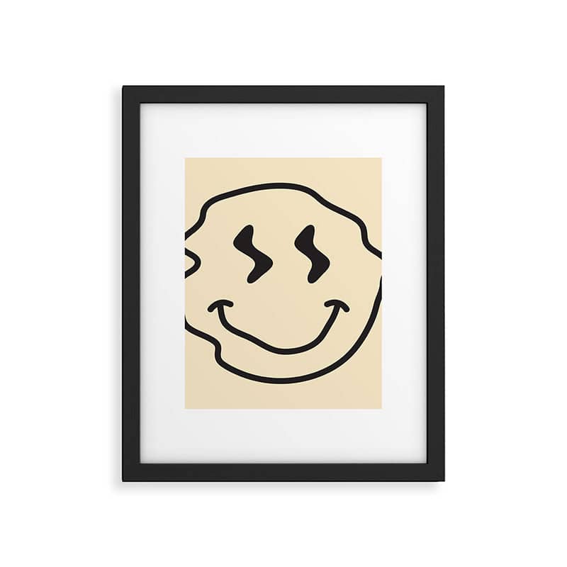 Wonky Smiley Face - Black And Cream Framed Art Print