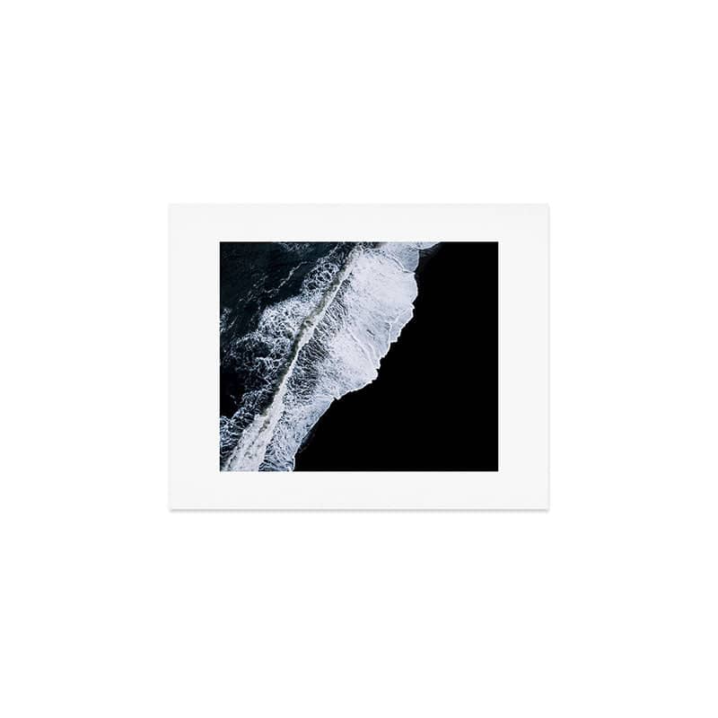 Waves Crashing On A Black Sand Beach - Minimal Landscape Photography Art Print