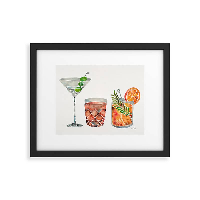 Classic Cocktails  - 1960s Watercolor Lineup Framed Art Print