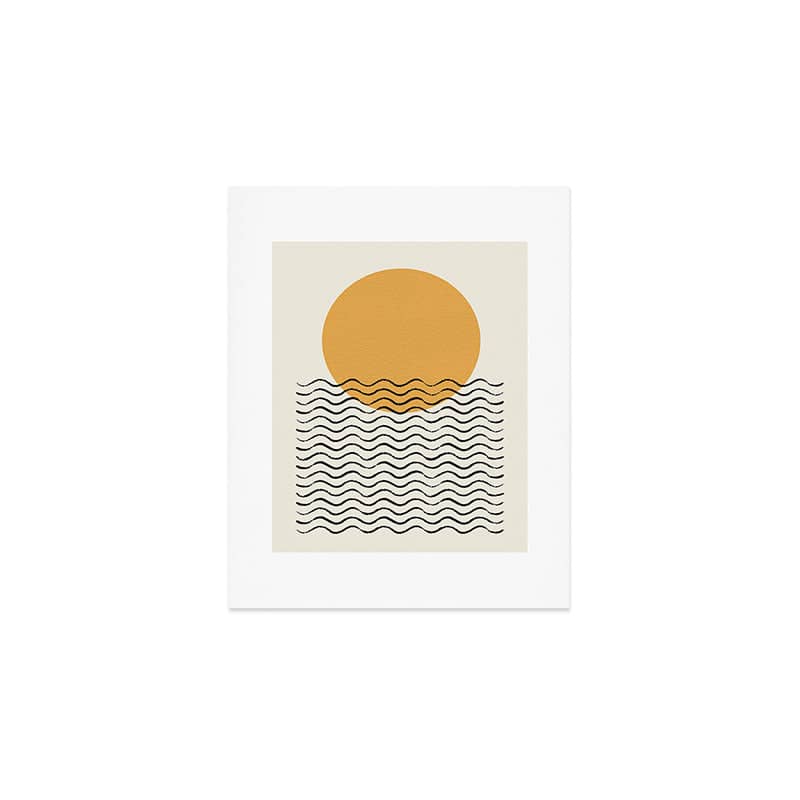 Ocean Wave Gold Sunrise - Mid Century Style Art Print