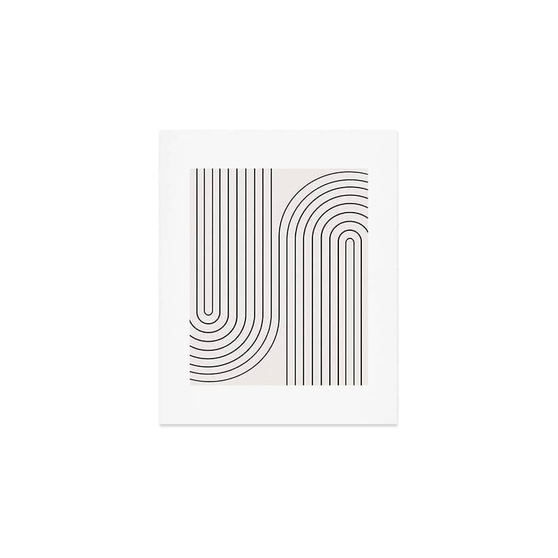 Minimal Line Curvature I Black And White Mid Century Modern Arch Abstract Art Print