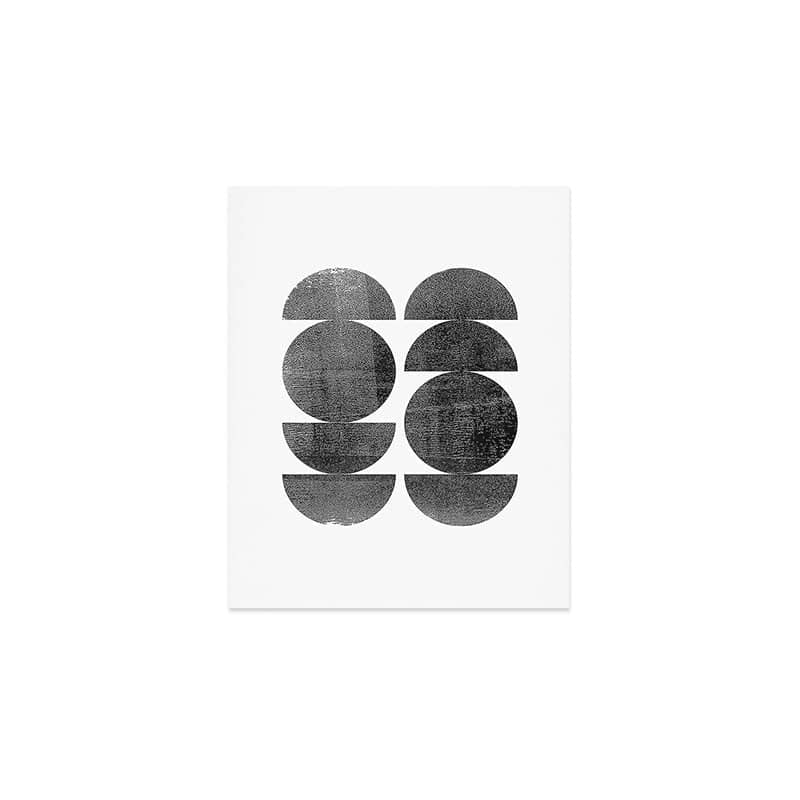 Black And White Mid Century Modern Circles Abstract Art Print