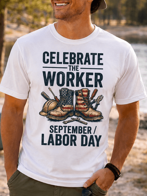 Celebrate The Worker Labor Day T-Shirt – Patriotic American Work Boots Graphic Tee