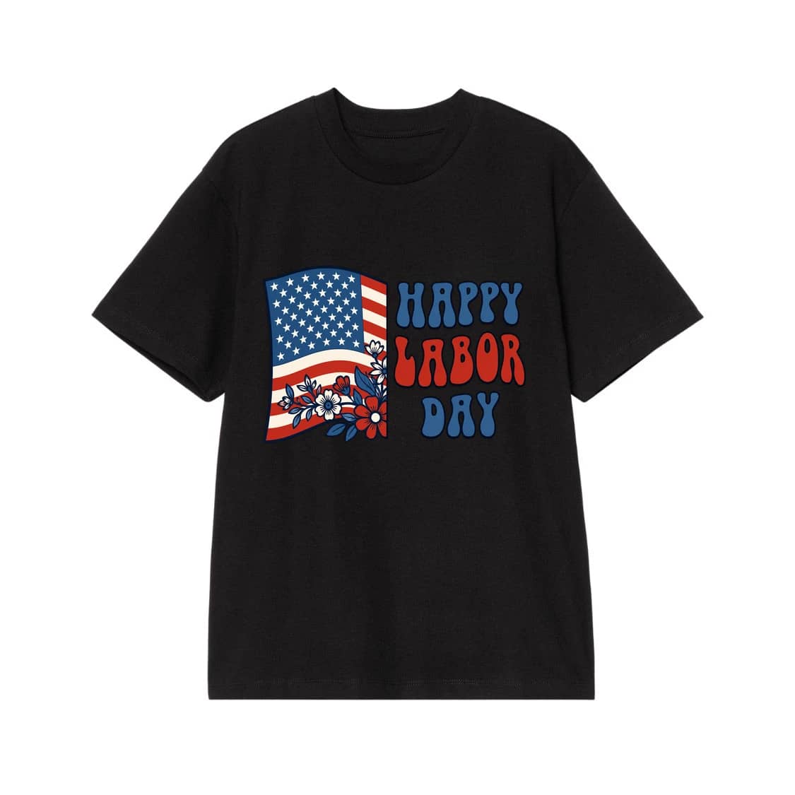 Happy Labor Day American Flag Floral T-Shirt – Patriotic Retro Labor Day Graphic Tee