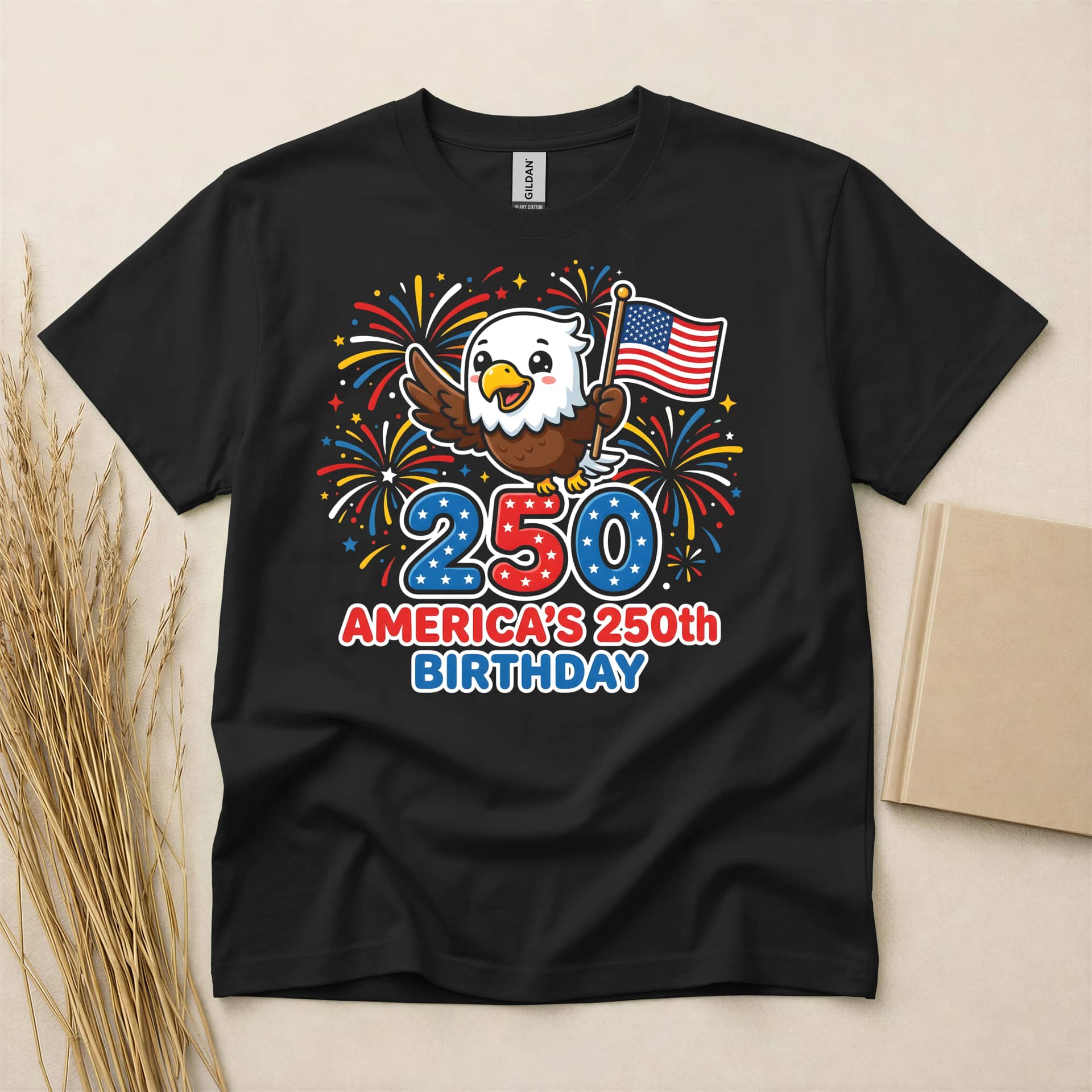 America 250th Birthday Patriotic Eagle Fireworks T-Shirt