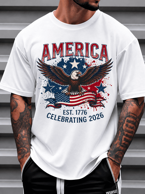 America Est. 1776 Celebrating 2026 Bald Eagle Patriotic Usa T-Shirt
