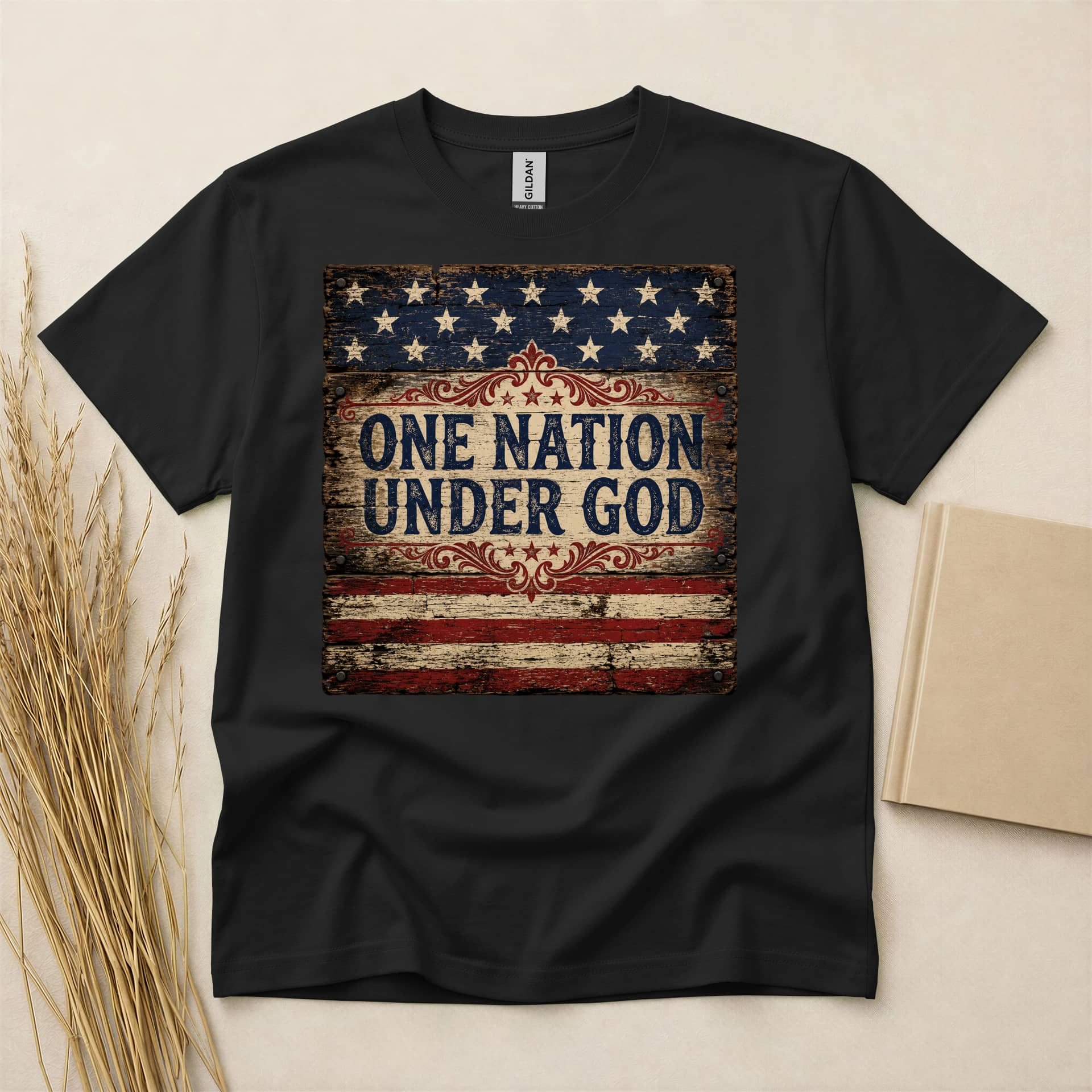 One Nation Under God Rustic American Flag Patriotic T-Shirt
