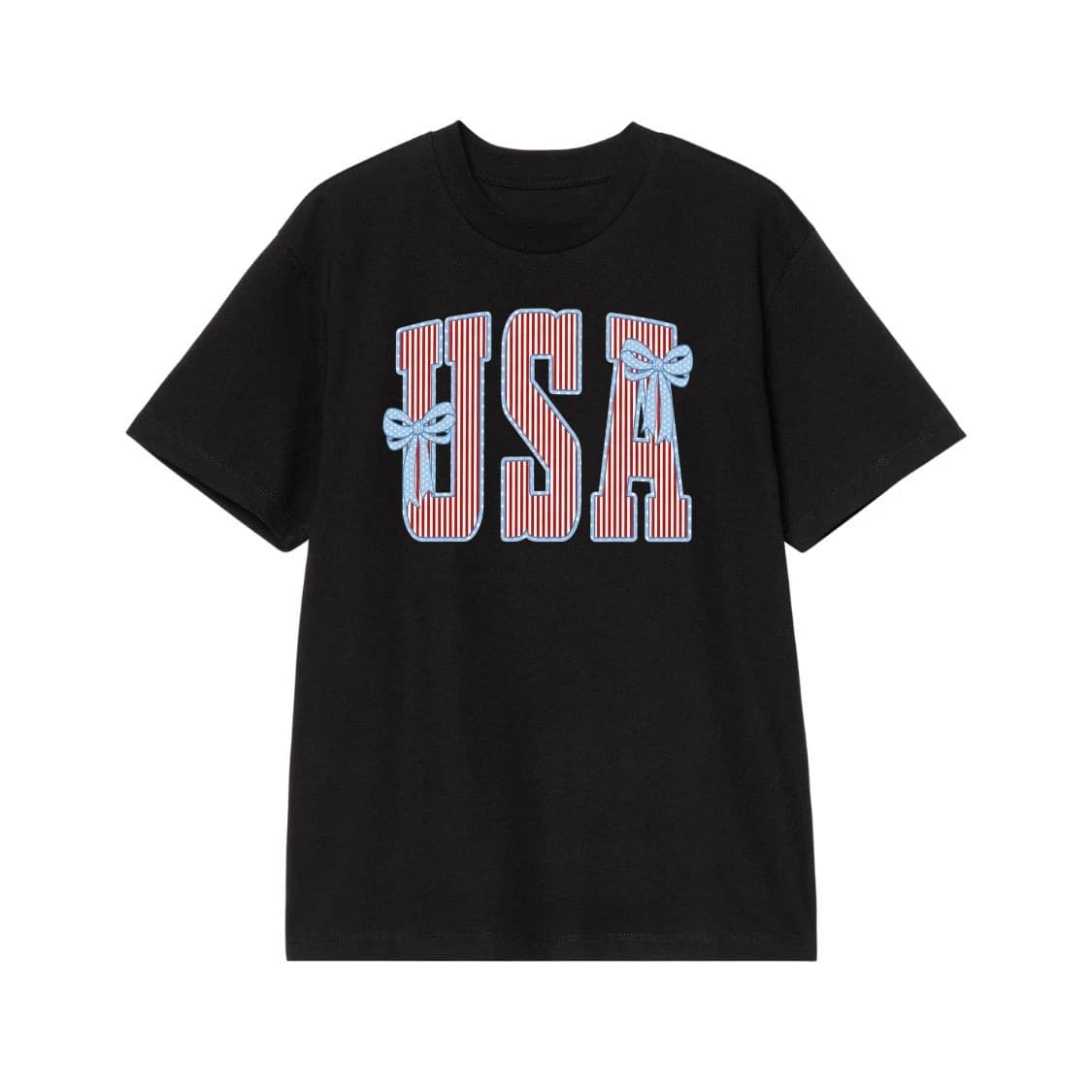 USA Patriotic Red and White Stripes with Blue Bows T-Shirt