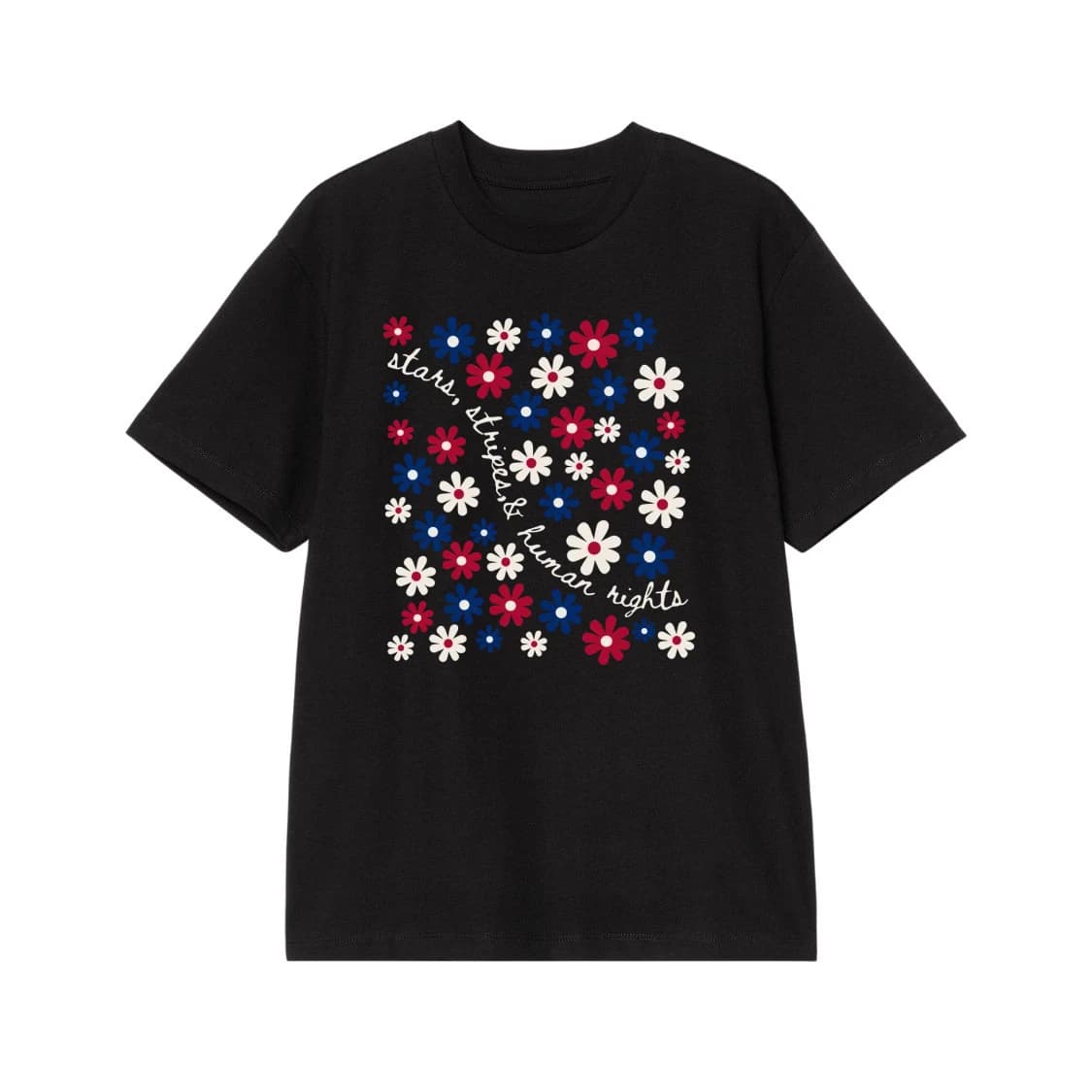 Stars, Stripes & Human Rights Red White and Blue Floral T-Shirt