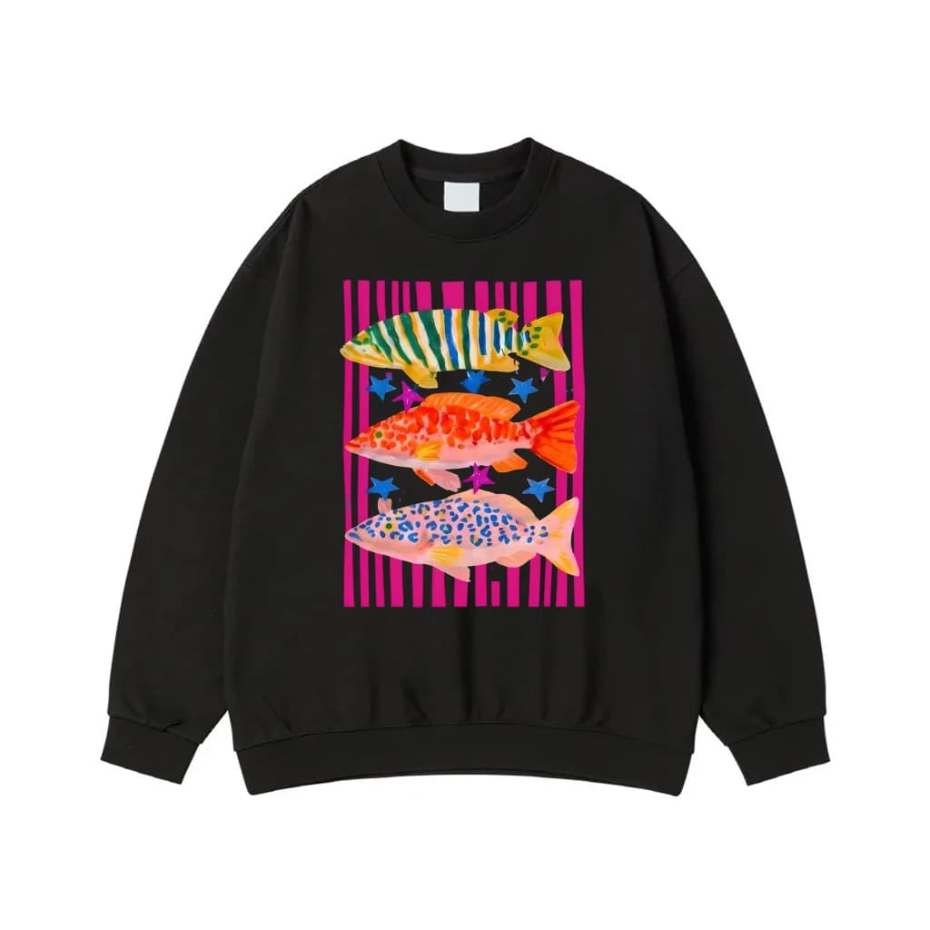 Colorful Stylized Fish with Stars and Stripes Graphic T-Shirt