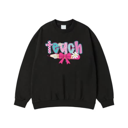 Colorful Teach Word Art With Pencil, Bow, And Daisies