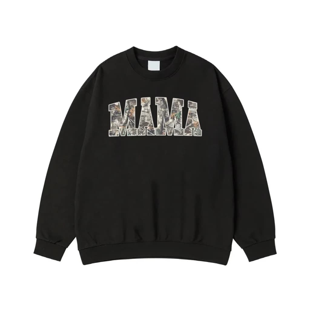 Mama Camo Pattern Arched Text T-Shirt